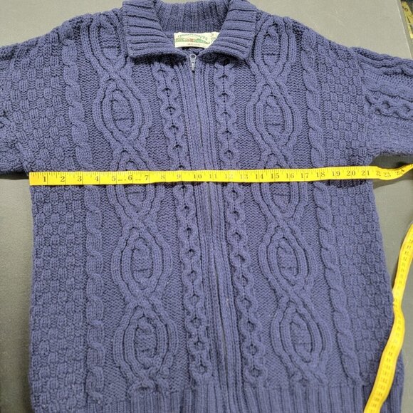 ARAN CRAFTS IRELAND 100% Merino Wool Cardigan Zip Front Sweater Hood Medium - Picture 4 of 5
